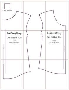 the front and back view of a sewing pattern for a top that is cut out