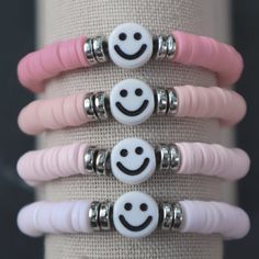 Smiley Face Bracelet, Heishi Bracelet, Valentine's Gift, Fashion Group, Amethyst Bracelet, Heishi Beads, Etsy Sales, Pink Quartz, Support Handmade