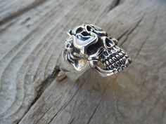 "Skull ring....1 1/8\" tall by 1\" wide, cast and antiqued in sterling silver 925....skull ring with skull breaking thru the forehead, great looking very detailed ring...the ring is a size 10 and can be sized from size 8 to size 13, so when ordering just put the ring size needed in the notes....thanks, Bill" Detailed Ring, Key Pendant, Skull Ring, Shape Design, Mind Blown, Beaded Chain, Handmade Ring, Statement Rings, Ring Size