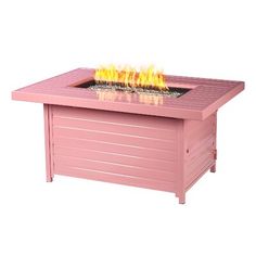 a pink fire pit with flames on top