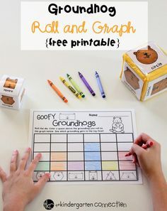 the groundhog roll and graph free printable game is shown with crayons