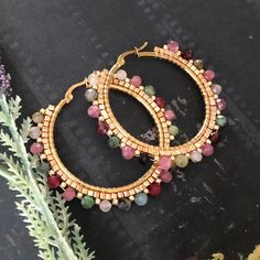 Gemstone Hoop Earrings Multicolored Watermelon Tourmaline Beads Jewelry Gift for Her - Etsy Gold Beaded Earrings With Natural Stones, Multicolor Faceted Earrings For Gift, Multicolor Hoop Jewelry With Natural Stones, Multicolor Hoop Earrings With Natural Stones, Multicolor Natural Stones Hoop Jewelry, Multicolor Faceted Bohemian Jewelry, Multicolor Natural Stone Hoop Jewelry, Multicolor Beaded Earrings With Natural Stones, Multicolor Hoop Earrings With Natural Stones For Gift