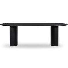 an oval table with black legs on a white background