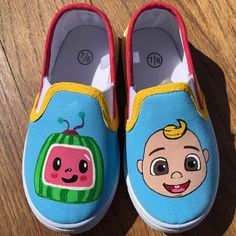 Cocomelon Shoes Diy, Artsy Shoes, Diy Toddler, Hand Painted Shoes, Colorful Shoes, Toddler Shoes, Painted Shoes