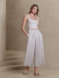 Linen-Blend Cropped Wide-Leg Pant | Banana Republic Factory The Endless Summer, Linen Wide Leg Pants, Cropped Wide Leg Pants, Breezy Dress, Wide Leg Cropped Pants, Linen Suit, Wide Leg Linen Pants, Family Event, Banana Republic Factory