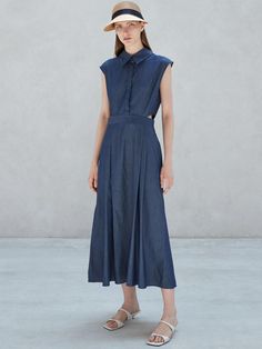 Composition : COTTON 100%Country of Origin : KOREA Chic Blue A-line Shirt Dress, Semi-formal Summer Shirt Dress, Summer Workwear Indigo Dress, Chic Semi-formal Summer Shirt Dress, Indigo Dresses For Summer Workwear, Navy Shirt Dress For Spring Workwear, Midi-length Shirt Dress For Business Casual In Summer, Casual Navy Shirt Dress For Work, Business Casual Midi Length Shirt Dress For Summer