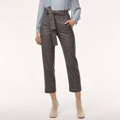 These Are High-Rise, Ankle-Length Pants With A Removable Self-Tie Belt And Welt Pockets. This Version Is Cut From Italian Wool-Cashmere Flannel With A Hint Of Stretch. Color: Heather Charcoal (Dark Grey) Size: 2 New With Tags. Tailored High-waist Winter Bottoms, Elegant Winter Bottoms For Office, Elegant Winter Office Wear Bottoms, Tailored Winter Pants With Belt Loops, Belted Cuffs Straight Pants, Chic Tie Waist Bottoms For Workwear, Chic Tie Waist Bottoms For Fall, Chic Workwear Bottoms With Tie Waist, Belted Cuff Trousers