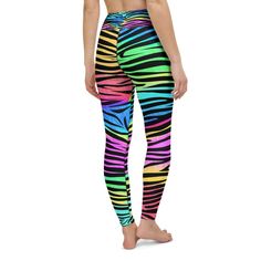 The Gearbunch Colorful Zebra Striped Yoga Pants are signature Gearbunch......bright, colorful, unique, super soft, stretchy, and comfortable wide elastic waistband.  A rainbow of vibrant colors' blue, green, pink, black, yellow, orange and purple, these leggings are perfect for your active lifestyle and can be worn at anytime, anywhere. Be Happy, Be Bright, Be You with Gearbunch Sporty Neon Stretch Bottoms, Neon Sports Bottoms, Trendy Multicolor Gym Bottoms, Trendy Stretch Colorful Pants, Multicolor Gym Bottoms For Summer, Trendy Multicolor Gym Activewear, Casual Multicolor High Waist Activewear, Casual Multicolor High-waist Activewear, Multicolor Athleisure Bottoms For Gym