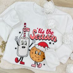 Holiday 'Tis The Season Characters' Crewneck Sweatshirt Get into the holiday spirit with this festive 'Milk & Cookies' crewneck sweatshirt! Decked out with fun characters, it'll be your go-to for cozy nights by the fire (unless you're a Grinch. Then you're on your own). United Monograms, Clear Stadium Bag, Fun Characters, Lilly Inspired, Summer Bottoms, Stadium Bag, Letters For Kids, Comfort Colors Sweatshirt, Milk Cookies