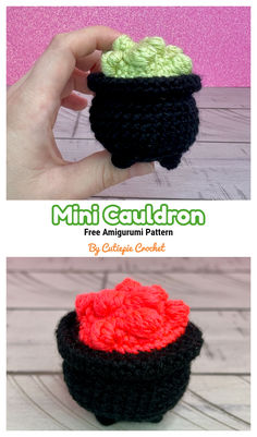 crochet mini cauldron free amigurma pattern