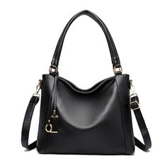 Color: Black Elegant Soft Leather Hobo Bag, Elegant Soft Leather Shoulder Bag, Elegant Soft Leather Crossbody Shoulder Bag, Elegant Soft Leather Hobo Bag With Top Handle, Elegant Soft Leather Tote Bag, Office Bags With Single Shoulder Strap In Faux Leather, Chic Faux Leather Bags With Large Capacity, Chic Large Capacity Faux Leather Bag, Chic Faux Leather Bag With Large Capacity