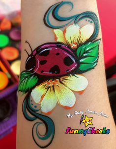 Animal Body Painting, Face Painting Techniques, Cheek Face Painting Ideas, Ladybug Face Painting, Face Painting Designs For Adults, Ladybug Face Paint, Arm Makeup, Ladybug Painting, Animal Face Paintings