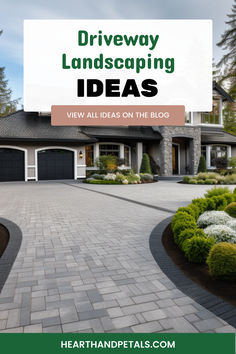 Modern home with elegant driveway landscaping, featuring neat hedges and an interlocking brick driveway. Turn Around Driveway Ideas, Driveway With Turnaround, Modern Circular Driveway, Driveway Turnaround Ideas, Double Driveway Ideas, Half Circle Driveway Landscaping, Circle Driveway Ideas, Long Driveway Landscaping, Side Of Driveway Landscaping