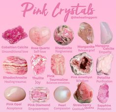 Pink Stones And Crystals, Aphrodite Crystals, Pink Crystal Aesthetic, Pink Magic Aesthetic, Pink Witchcraft, Crystal Healing Chart, Aphrodite Goddess, Crystals Healing Properties