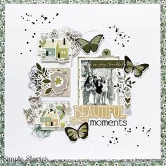 a scrapbook page with some pictures and butterflies on the pages, including an image of two