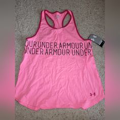 Brand New Under Armour Loose Tank Top Yxl. 57% Cotton/38% Polyester/5% Elastane. Smoke Free Home Pink Crew Neck Tank Top For Sports, Casual Pink Racerback Top, Pink Graphic Print Tank Top For Workout, Pink Cotton Activewear With Graphic Print, Pink Cotton Workout Top, Pink Cotton Top For Workout, Casual Pink Under Armour Top, Pink Graphic Print Gym Tops, Pink Graphic Print Tops For The Gym