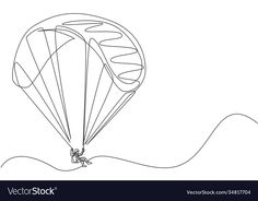 a parasailer flying in the sky on a parachute line art drawing or sketch