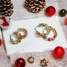 Christmas chunky glitter hoop earrings! Available in 2 sizes! Stainless steel hoops covered in non shedding chunky rhinestones. Festive Green Hoop Earrings, Sparkling Small Hoop Earrings As Gift, Sparkling Small Hoop Earrings For Gift, Christmas Party Jewelry With Sparkling Details, Sparkling Jewelry For Christmas Party, Sparkling Christmas Party Jewelry, Hoop Jewelry With Glitter For Gifts, Glitter Hoop Earrings Gift, Glittery Earrings