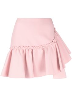 ultra pink stretch-design ruffled trim high-waisted flared concealed rear zip fastening thigh-length Chanel Skirt, Peplum Skirt, High Waisted Flares, Online Fashion Boutique, Pink Skirt, Pleated Mini Skirt, Mini Fashion, Flare Skirt, Ruffle Trim