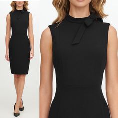 Calvin Klein Petite Bow-Neck Sheath Dress Black Size 12p 12 Petite New With Tag. Great Little Black Dress For Any Occasion A Petite Sheath Dress With Pure Elegance, This Sleeveless Style From Calvin Klein Features A Dramatic Bow At The Neckline. Lined Mock Neck; Sheath Silhouette Exposed Back Zipper Closure Scuba Crepe: Stretchy And Supportive Bow At Side Neck Dry Clean Polyester/Spandex; Calvin Klein Tie Neck Dress, Black Bodycon Dress For Office Wear, Elegant Calvin Klein Midi Dress For Office, Elegant Calvin Klein Bodycon Dress, Black Sheath Office Dresses, Calvin Klein Midi Length Bodycon Dress For Formal Occasions, Black Sheath Dresses For Office, Black Sleeveless Office Dress, Black Sleeveless Dress For Office Wear