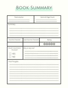 a book report is shown with the title and page numbers in green, black and white