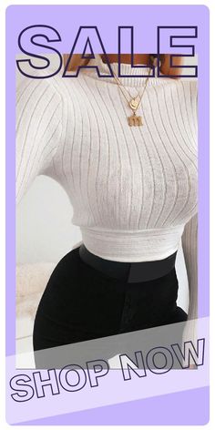 Fashion Casual High-Necked White Solid Tops Chic Winter Crop Top, Chic Crew Neck Crop Top For Fall, Elegant Fitted Crew Neck Crop Top, Elegant Fitted Ribbed Crop Top, Chic Crew Neck Crop Top, Elegant V-neck Crop Top For Fall, Elegant White Crop Top For Fall, White Fashion Casual, Gorgeous Blouses