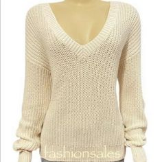 Pullover Sweater White Chunky Knit V-neck Top, Cream Chunky Knit V-neck Sweater, Cream V-neck Chunky Knit Sweater, Casual Soft Knit V-neck Sweater For Spring, Casual White Chunky Knit V-neck Sweater, Spring V-neck Long Sleeve Chunky Knit Sweater, Beige Ribbed V-neck Sweater For Spring, Trendy Chunky Knit V-neck Sweater For Spring, Fitted Soft Knit V-neck Casual Sweater