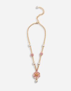 Add a romantic touch to any look with this Resin Pearls & Flower Pendant Necklace from Dolce Gabbana. Crafted gold-plated brass and hand-painted flowers, piece is sure be an elegant addition outfit. Luxury Romantic Flower Pendant Jewelry, Luxury Pearl Flower Pendant Jewelry, Dolce And Gabbana Necklace, Dolce Gabbana Jewelry, Flower Pendant Necklace, Diamond Chain, Leverback Earrings, Pearl Flower, Silk Flower