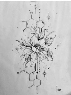 a drawing of a flower and geometric shapes