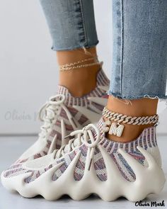 Color: beige, Size: US8 Cream Lace-up Sneakers For Fall, Beige Lace-up Winter Sneakers, Casual Beige Flat Sneakers, Casual Cream Sneakers For Winter, Casual Comfortable Winter Sneakers, Beige Lace-up Sneakers For Fall, Cream Flat Casual Sneakers, Casual Beige Sneakers For Spring, Casual Knit Sneakers For Spring