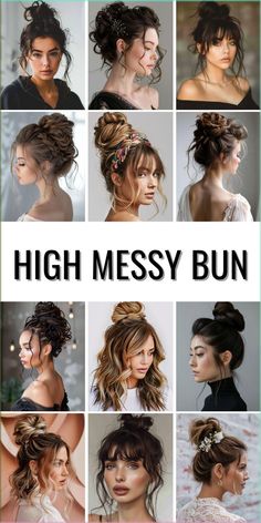 Stylish High Bun Hair Ideas You'll Love Updo For Prom, High Messy Bun, Messy Bun For Short Hair, High Bun Hair, Easy Messy Bun, Messy High Bun, Bun Tutorials, Night Hairstyles, Short Hair Bun