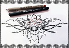 a drawing of a flower with beads on it and a marker pen next to it