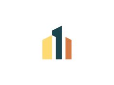 the logo for an architectural firm, with two buildings in different colors and shapes on white background