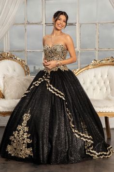 Quinceanera Long Strapless Glitter Mesh Ball Gown - The Dress Outlet Quinceanera Dresses Black, Split Front Skirt, Quincenera Dresses, Debutante Ball, Red Bridesmaids, Strapless Sweetheart Neckline, Sweetheart Wedding Dress, Quinceanera Dress, Corset Back