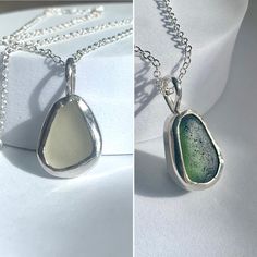 ~ Handcrafted necklace with Cornish sea-glass and recycled sterling silver. (The same 925 quality, without the mining!) Each pendant comes with an 18" sterling silver rolo chain. (Pictured) ~ Each pendant is approximately 25 mm / 2.5 cm in length (including the hoop for the chain) Choose from * Warm White * Forest Green ~ All of my jewelry is made using traditional silversmithing techniques but with all cruelty-free and vegan tools etc. ~ Each piece is packaged, plastic-free with care and attent Nickel-free Silver Necklaces With Recycled Glass, Nickel-free Silver Necklaces Made Of Recycled Glass, Nickel Free Silver Necklace Of Recycled Glass, Nickel-free Silver Necklace Of Recycled Glass, Minimalist Silver Sea Glass Necklace, Vegan Jewelry, White Forest, White Sea Glass, White Sea