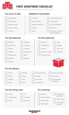 an apartment checklist is shown in red and white