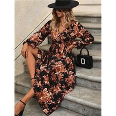 -Item Id 39690219 -Details: Belted, Wrap -Neckline: V Neck -Sleeve Type: Bishop Sleeve -Style: Boho -Type: A Line -Waist Line: High Waist -Hem Shaped: Flared -Color: Black -Pattern Type: Floral, Plants, All Over Print, Random Print -Sleeve Length: Long Sleeve -Fit Type: Regular Fit -Length: Maxi -Material: Woven Fabric -Composition: 95% Polyester, 5% Elastane -Care Instructions: Machine Wash Or Professional Dry Clean -Sheer: No -Fabric: Non-Stretch **Open To Offers!!!** **Bundle To Save More** * Fall Maxi Dress, Fall Floral Dress, Fall Maxi, Maxi Dresses Fall, Black Floral Dress, Family Pics, Bishop Sleeve, Classy Chic, Printed Sleeves