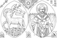 an image of jesus and the lamb in two oval frames with flowers on each side