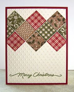 a christmas card made with quilted squares