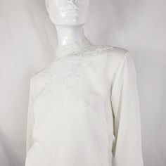 "By KB Lawrence, off white blouse with lace collar bib. Tagged 10/L. 21\" across 25\" long 23\" sleeves * Please review all shop policies before completing transaction. All sales final. No returns or exchanges. Price is final. * Bundle up for combined shipping. * Instagram @vintagerunsdeepshop" White Lace Collar, Off White Blouse, Metallic Blouses, Beaded Jacket, Womens Blouses, Vintage Vest, Velvet Jacket, Lace Collar, Collar Blouse