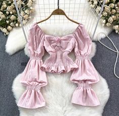 Long sleeve 3D square collar top,waist lotus leaf swing shirt, slim short crop topMaterial:blendedStyle:cuteColor:pink,apricot,black,white,redFeatures:sweetlength:40,bus:78,sleeve：67Note:Due to different measurement methods,there will be 1-3 error(unite:cm), please understand. Trendy Fitted Blouse With Lantern Sleeves, Fitted Crop Top With Lantern Sleeves For Spring, Fitted Lantern Sleeve Crop Top For Spring, Pink Lantern Sleeve Feminine Tops, Feminine Pink Lantern Sleeve Top, Feminine Fitted Solid Color Blouse, Feminine Fitted Blouse In Solid Color, Feminine Solid Color Fitted Blouse, Fitted Feminine Blouse In Solid Color