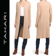 #ad Great Shopping TAHARI 100% 2-Ply Cashmere Ribbed Knit 43 Long Cardigan With Pockets in Beige, Fashion Sweaters Fitted Textured Knit Cardigan For Layering, Fitted Knit Cardigan For Layering, Textured Knit Sweater Coat For Workwear, Long Sleeve Ribbed Cardigan For Work, Casual Ribbed Cardigan For Work, Fitted Long Sleeve Cardigan With Ribbed Cuffs, Long Sleeve Cashmere Cardigan With Textured Knit, Ribbed Cashmere Outerwear For Fall, Textured Knit Long Sleeve Cashmere Cardigan