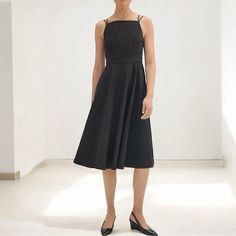 Classic Midi Dress Is Tailored Along A Square Neckline With Slip Straps To Secure It In Place. This Fit-And-Flare Silhouette Is Detailed With A Hidden Side Zip Closure And A Darted Bodice For A Streamlined Fit. It's Cut From Our Stretchy Cotton That Looks Crisp And Keeps You Comfortable Year-Round. Full Lining. Festive Versatile Timeless Preppy Office Casual Night Out Party Holiday Classic A-line Midi Dress For Date Night, Formal Summer A-line Midi Dress, Summer Formal A-line Midi Dress, Formal Summer Midi Dress With A-line Silhouette, Summer Cocktail Midi Dress A-line Silhouette, Elegant Fit And Flare Sleeveless Dress For Date Night, Chic Summer A-line Midi Dress, Chic Black A-line Dress, Classic A-line Dress For Date Night