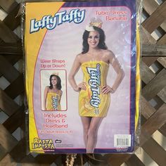 a magazine ad featuring a woman in a yellow dress