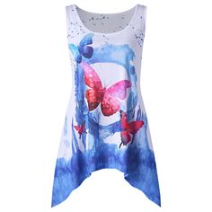 Plus Size Butterfly Print Crescent Tank Top - White - 3X53166314 - Women's Clothing, Plus Size Women's Clothing  #PlusSizeWomensClothing #Women's #Clothing # #Plus #Size #Women's #Clothing Plus Size Peplum Dress, Shirt Collar Styles, Plus Size Tank Tops, Trendy Plus Size Clothing, Plus Size Top, Butterfly Pattern, Plus Size Womens Clothing, Fashion Seasons, Plus Size Blouses