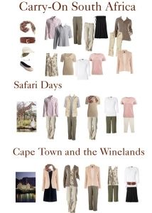 an image of different types of clothes and accessories on display in a book titled carry - on south africa safari days cape town and the winelands