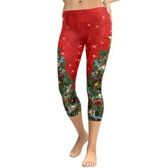 Sparkly Print Christmas Tree Capris Plus Size Leggings, Compression Leggings, Yoga Shorts, Yoga Leggings, The Spirit, Sweat Shirt, Capri, Custom Made, That Look