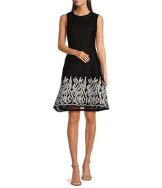 DKNY Sleeveless Embroidered Mesh Boarder Fit and Flare Dress | Dillard's Trending Fashion Outfits, Daytime Dresses, Embroidery Dress, Donna Karan, Dillard's, Embroidered Dress, Fit And Flare Dress, Flare Dress, Wedding Guest Dress