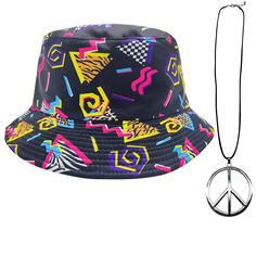 PRICES MAY VARY. Stylish, Versatile Comfort - This Fascinating And Classic Bucket Hat Is Perfect Bucket Hat For Anywhere You Go With Outdoor Activities. This Wide Brim Bucket Hat Combines Both Colorful Styles To Turn Your Head And Comfort For Your All-day Wear. You Can Use It For Your Usual Day-to-day Activities. Head Circumference - 51-54cm/ 20-21.2'' Brim:5cm /2'' Crown:8.5cm / 3.4'', Nice Stitches, Perfect Fit Your Head And The Brim Will Not Block Your View. Foldable and packable, it's easy t 90s Hippie, Bucket Hat Fashion, 80s Theme Party, Peace Sign Necklace, Hip Hop Party, 80s Theme, Trendy Hat, Sign Necklace, Tie Dye Colors