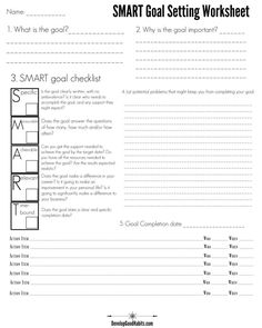 the smart goal setting worksheet is shown in black and white, with an image of